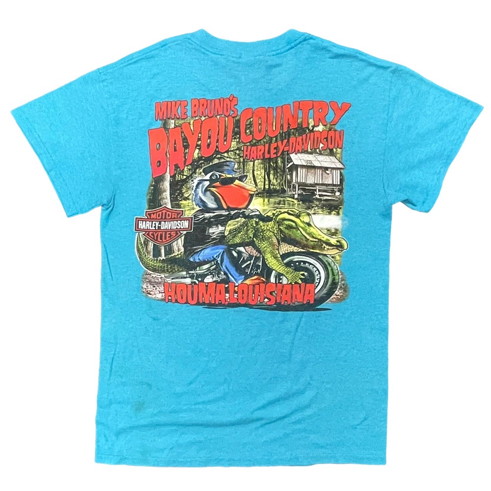 Harley Davidson Bayou Country Houma LA Dealer T-Shirt Men's Small Double Sided